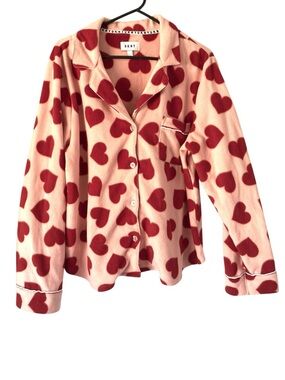 DKNY Button Up All Over Novelty Heart-Print Love Pajama Top Cozy Women’s Large